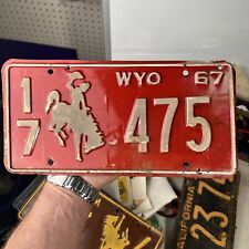 Wyoming 1967 License Plate Vintage Auto 17 475 Vintage Cowboy Bronco picture