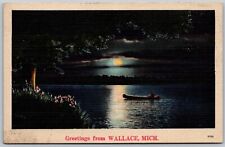 Postcard MI Wallace Michigan Greetings Canoeing Under Moonlight MI02 picture