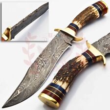 Custom Hand Made Forged Damascus Steel Hunting Bowie Knife handle Deer antler picture