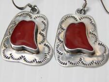 VINTAGE HARVEY STYLE TAXCO SOUTHWESTERN / MEXICAN CORAL STERLING SILVER EARRINGS picture