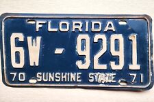 LICENSE PLATE-VINTAGE-FLORIDA-SUNSHINE STATE-1970-1971-6W-9291-DECORATIVE USE picture