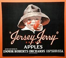 NOS Vintage 1940s Jersey Jerry Apples Crate Label Vincentown picture