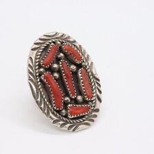 Native American sterling coral ring size 8 1/4  -5051 picture