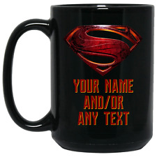 Custom Personalized Superman S Shield Kal El Black 15 oz Ceramic Coffee Mug Cup picture