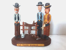 Vintage Hand Carved Wooden Cowboys Figures Sculpture picture
