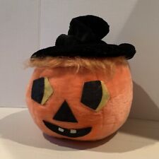 Vintage Wonder Toys Halloween Large Pumpkin Head Plush Stuffed Animal Witch Hat picture