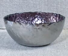 Textured Pewter Decorative Bowl With Glossy Purple Enamel Interior Scalloped Rim picture