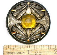 42mm Vintage Czech Glass Nouveau Double Dragonfly Yellow Gold GLITTER  Button  picture