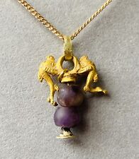 EXQUISITE Ancient Greek Hellenistic Gold Pendant with Dolphins & Amethyst Beads picture
