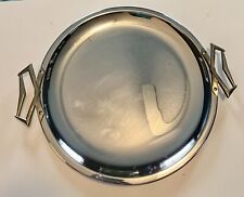 Kromex Stainless Steel Serving Tray, Round, Brass Handles, Vintage, MCM picture