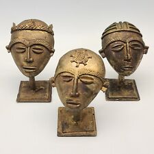 ⭐️ (3pc) Ghana Handmade Brass Mask Heads On Pedestals 3