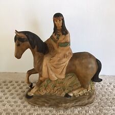 Native American Indian Maiden Girl On Horseback Ceramic Figurine Sculpture 7”  picture