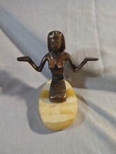Vintage  Egyptian Metal Cleopatra Statue Isis Female Goddess-  Onyx Base picture