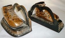 VINTAGE ANTIQUE BRONZE PLATED BABY SHOES BOOTIES BRONZE BOOKENDS SET OF 2 picture