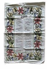 Vintage 1989 Calendar Tea Towel Floral Border Stevens Linens Birthday Made USA picture