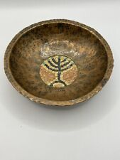 David Malka (Israel) Small Hammered Copper Bowl Mosaic Cut Stone Signed 6 Inch picture