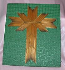 VTG PRISON FOLK ART  PICTURE, MATCHSTICK WOOD CROSS ON FABRIC OVR BOARD, 1959-61 picture