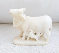 Vintage Handmade Cow Feeding Calf Marble Stone Statue Figure Decorative STO117 picture
