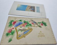 2 Antique Christmas Postcards Heavily Embossed Bell Bird Magi picture