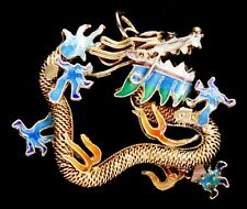 Vintage Chinese Enamel Cloisonne Gold Gilt Dragon Pendant China Old picture