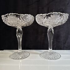 Pair Cut Crystal Compotes Centerpiece American Brilliant Period ABP 8