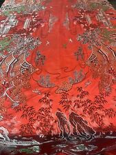 Gorgeous Vintage Chinoiserie Silk Satin Wall Hanging Tablecloth 50”x90” picture