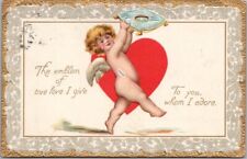 1914 Tuck's VALENTINE'S DAY Postcard Naked Cupid with Wedding Ring on Pillow picture