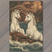POSTCARD Unicorn Pair On Rock In Water Weird Unusual Strange Left Behind Boat picture