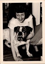Vtg Found B&W Photo 1950 Woman Dog Pet Retro Animal Canine Outdoors K9 picture