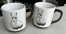 THRESHOLD STONEWARE GOLD RABBIT ART 2 COFFEE MUGS WITH BRONZE COLORED HANDLE  picture