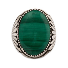 LARGE NATIVE AMERICAN STERLING SILVER MALACHITE APPLIED RING 10.25 picture