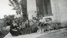 YZ40 Vtg Photo THREE WOMEN AND DOG BY FLOWERS c 1940's picture