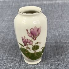 Vintage Otagiri Cyclamen MCM Japan Floral Flower Mini Bud Vase Gold Accents 4