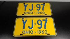 MATCHING PAIR 1960 '60 OHIO OH. O. LICENSE PLATE PLATES ~ YJ 97 ~ YELLOW & BLUE picture