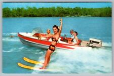 Postcard Bikini Girl Water Skiing Boat Evinrude Motors Advertising Reddy Cash picture