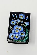 Vintage Russian  Lacquer Trinket Box (Hand Painted/Signed) Blue Flowers  picture