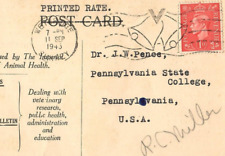 Vintage 1943 US Postal Card Bureau Animal Health Pennsylvania State College picture