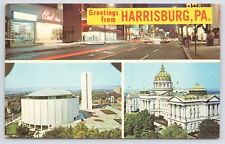 Harrisburg PA~Night Street View~Wm Penn Mem Museum~Capitol~Vintage Postcard picture