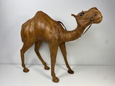 Vintage Leather Wrapped Camel Statue Figure Glass Eyes 11.5