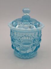 Mosser Glass Aqua Blue Opalescent Eye Winker Glass Lidded Sugar Jar Vintage #a picture