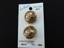 Vtg. Le Bouton Gold Metal Moon & Stars Buttons on Card 2 Count 7/8
