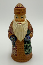 Rare Russian Wooden Santa - Hand Carved Painted & Signed picture