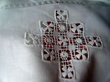 Vtg Set 2 quin size pillow cases h done white Spanish Cilaos w maltase crosses picture