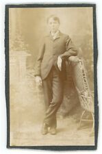 Antique CDV Circa 1870'S Handsome Young Boy Wearing Fancy Suit & Tie In Studio picture