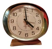 1990s Westclox Big Ben Wind-Up Alarm Clock White Face, Brown #s, Gold Tone Bezel picture