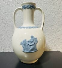 Vintage Wedgwood Blue Queensware Embossed Two Handled Vase picture