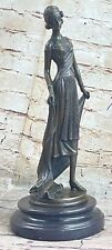 Original French Art Deco Brown Patina bronze sculpture dancing Flapper Girl 1920 picture