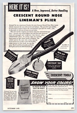 1950 Original Print Ad Crescent Tools Round Nose Lineman's Plier Milled Teeth picture