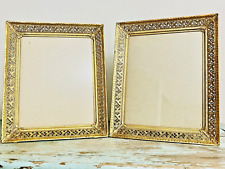 Lot of 2 Vintage Picture Frames Ornate Filigree Metal Gold 8x10 Easel or Hang picture