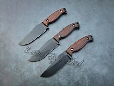 LOM CUSTOM HANDMADE HIGH CARBON STEEL WALNUT WOOD 3 KNIVES SET WITH POUCHS picture